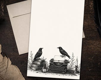 Raven Writer Stationery Set 5.5 x 8.5 Letter Writing Paper Gothic Typewriter Notes with Envelopes