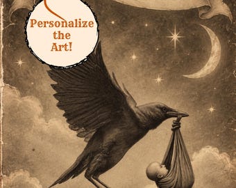 Personalized Vintage Victorian Raven Baby Print Custom Message Gothic Nursery Wall Art