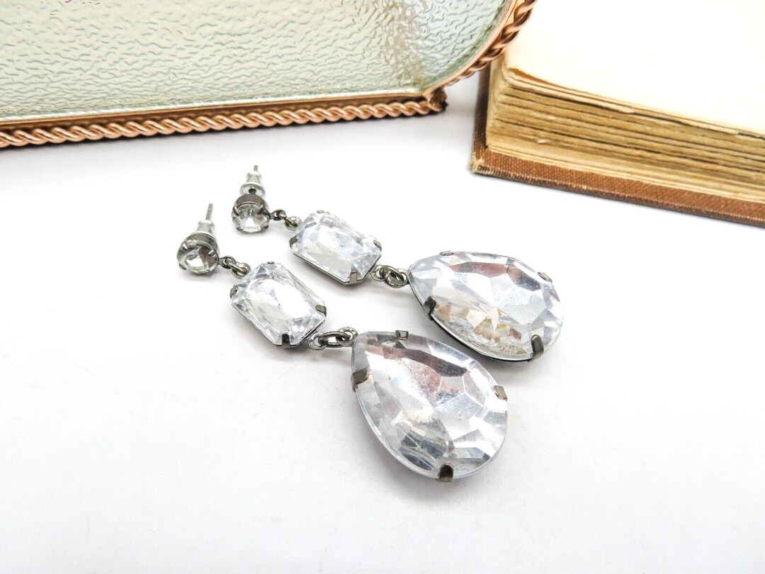 Retro Vintage 80s Gunmetal Silver Tone Acrylic Rhinestone - Etsy