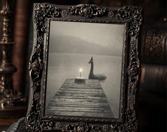 Vintage Victorian Loch Ness Monster Birthday Gothic Cryptid Black and White Antique Style Wall Art  Print