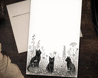 Black Cat Wildflower Writing Paper Set 5.5 x 8.5 Gothic Botanical Stationery Dark Academia Letter Kit Nature Illustration
