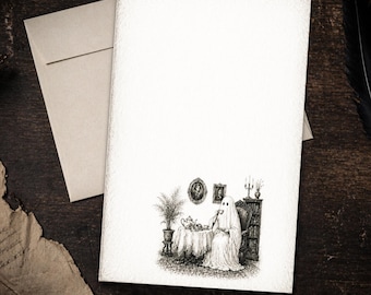 Gothic Ghost Tea Party Stationery Set 5.5 x 8.5 Letter Writing Paper Victorian Haunted Notes with Envelopes