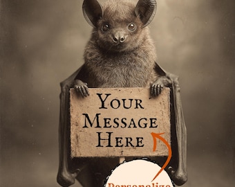 Personalized Vintage Victorian Bat Greeting Card Custom Message on Front Cute Unique Personalized Gift