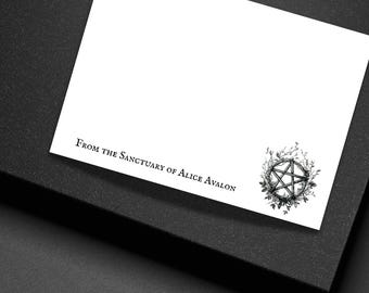 Personalized Pentacle Note Cards Custom Wiccan Gothic Stationery Set with Envelopes