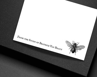 Personalized Gothic Bee Note Cards Custom Flat Stationery Set with Envelopes