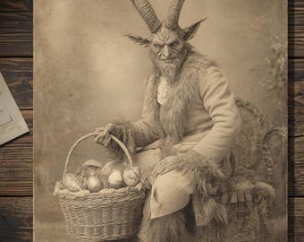 Vintage Gothic Krampus Easter Card Victorian Style Dark Spring Blank Inside