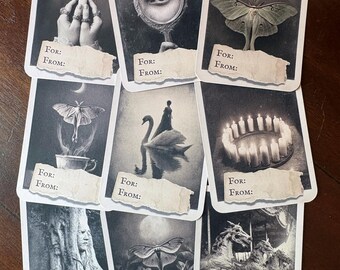 Vintage Victorian Dark Academia Gift Tags Set of 9 Gothic Witchy Lunar Moth Macabre Wrapping Tags