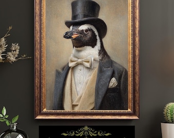 Victorian Penguin Gentleman Portrait Vintage Bird Art Anthropomorphic Old World Fine Art Oil Style Print