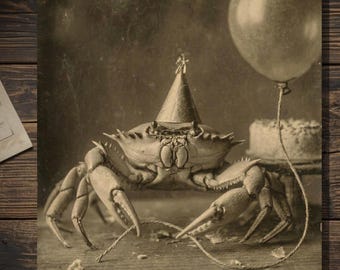 Vintage Crab Birthday Card Funny Gothic Dark Humor Blank Greeting Card