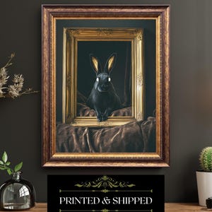 Black Rabbit Surreal Gothic Animal Wall Art Print Dark Fantasy Creepy Cute Bunny Artwork