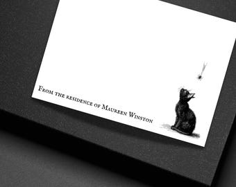 Personalized Gothic Black Cat Spider Note Cards Custom Flat Stationery Set with Envelopes