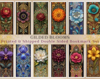 Gilded Blooms Art Nouveau Bookmark Set Ornate Floral Botanical Gothic Design Choose 4, 8, or 12 Printed