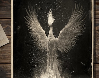 Vintage Victorian Phoenix Rising Card Gothic Firebird Mythical Antique Style Photography Blank Inside