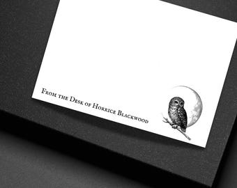 Personalized Owl Note Cards Moon Gothic Stationery Set with Envelopes