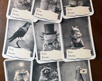 Vintage Victorian Animal Valentine Gift Tags Set of 9 Gothic Romantic Dark Academia Creepy Cute Wrapping