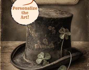 Personalized Vintage Victorian St Patricks Day Print Custom Message Irish Shamrock Top Hat Wall Art
