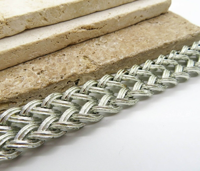 Vintage Signed Star Silver Tone Chunky Mid Century Chain Bracelet L35