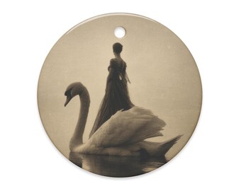 Vintage Victorian Swan Woman Gothic Ornament Black White Dark Christmas Decor