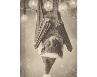 Vintage Gothic Bat with Christmas Lights Journal Winter Holiday Animal Notebook