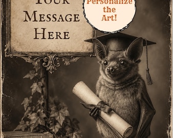 Personalized Vintage Victorian Bat Graduation Print Custom Message Graduate Gift College High School Wall Art