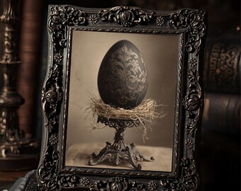 Vintage Gothic Black Easter Egg Print Victorian Style Ornate Dark Spring  Wall Art