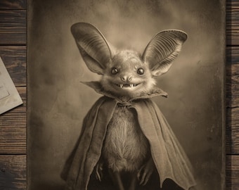 Vintage Victorian Bat Vampire Costume Halloween Card Gothic Antique Style Photography Blank Inside