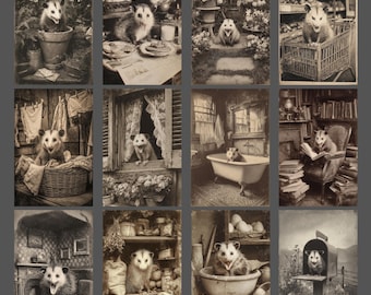 Angry Opossum Blank Notecard Set of 12 Vintage Victorian Greeting Cards Funny Gothic Animal Stationery