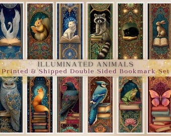 Illuminated Animals with Books Bookmark Set Colorful Illuminated Pagan Mystic Fantasy Bookmarks Choose 4, 8, or 12 Printed