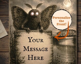 Personalized Vintage Victorian Gothic Mothman Print Custom Message Cryptid Wall Art Personalized Mothman Gift