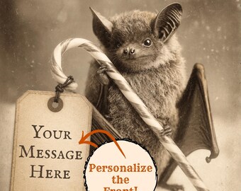Personalized Christmas Bat Greeting Card Vintage Victorian Gothic Custom Message Cute Creepy Holiday Gift