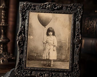 Gothic Girl With Heart Balloon Dark Valentine Antique Style Creepy Child Art Print  Macabre Romantic Wall Decor