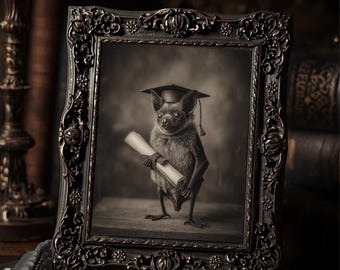 Vintage Victorian Graduate Bat Holding Diploma Gothic Academic Wall Print Antique Style Photography