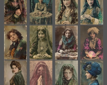 Victorian Fortune Teller Notecard Set of 12 Mystical Gothic Stationery Vintage Tarot Blank Note Cards