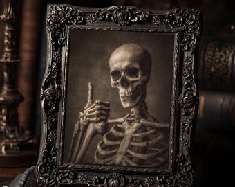 Victorian Skeleton Giving Thumbs Up Gothic Dark Humor  Art Print Macabre Antique Style Wall Decor