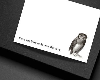 Personalized Owl Note Cards Gothic Victorian Stationery Set Custom Flat Cards with Envelopes