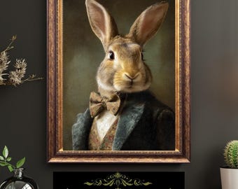 Victorian Gentleman Rabbit Portrait Vintage Anthropomorphic Dressed Bunny Fine Art Oil Style Print