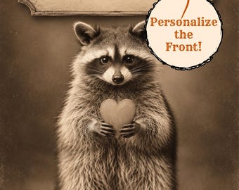 Personalized Vintage Victorian Raccoon Valentine Card Custom Message Cute Funny Love Greeting Card