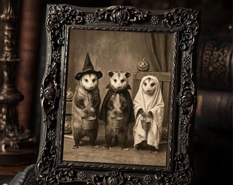 Vintage Victorian Opossum Trick or Treat Halloween Art Print Witch Vampire Ghost Antique Style Photography