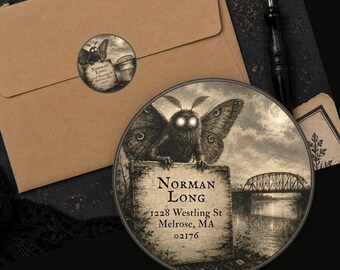Personalized Mothman Return Address Labels Vintage Cryptid Gothic Custom Round Stickers