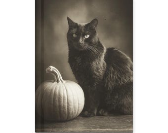 Vintage Victorian Black Cat Pumpkin Notebook Gothic Halloween Journal