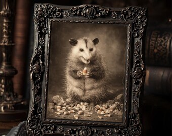 Vintage Opossum Candy Corn Wall Art Creepy Cute Animal Print Gothic Halloween Art Decor