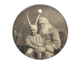 Vintage Victorian Gothic Santa Horned Demon Child Christmas Ornament