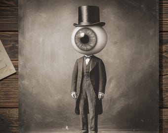 Vintage Victorian Eyeball Gentleman Card Gothic Oddity Surreal Portrait Antique Style Photography Blank Inside