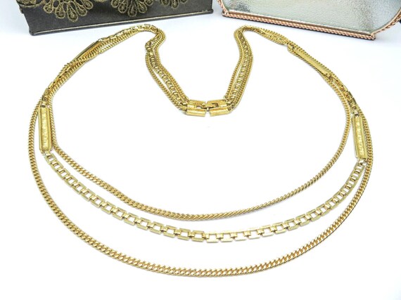 Vintage Signed Monet Layered Gold Tone Long Chain… - image 1