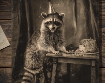 Vintage Angry Raccoon Birthday Card Funny Gothic Dark Humor Blank Greeting Card