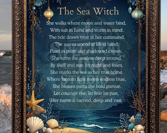 The Sea Witch Pagan Poem Print Wiccan Ocean Wall Art Altar Card Decor 8x10 4x5