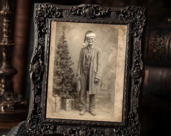 Vintage Victorian Zombie Christmas Santa Hat Undead Holiday Gothic Wall Art Print
