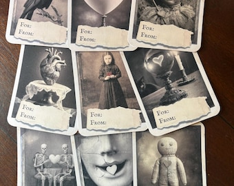 Vintage Victorian Gothic Valentine Gift Tags Set of 9 Dark Academia Macabre Romantic Wrapping Tags