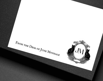 Personalized Black Cat Monogram Note Cards Custom Flat Stationery Set with Envelopes