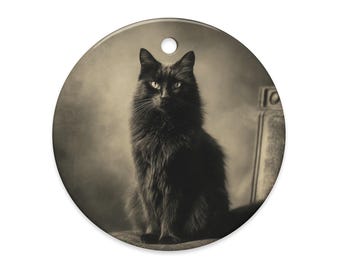 Vintage Victorian Black Cat Portrait Ornament Gothic Cat Decor